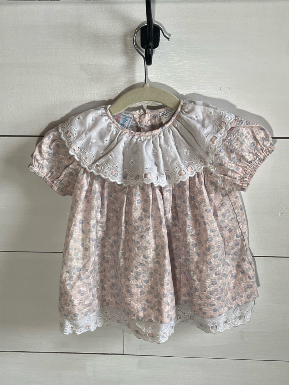 Vintage Girls' Pink Floral Eyelet Collar Dress Top